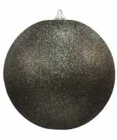 1x zwarte grote kerstballen met glitter kunststof 18 cm