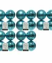20x turquoise blauw kerstballen 10 cm glanzende matte kunststof plastic kerstversiering