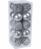 20x zilveren kerstballen 6 cm glanzende matte glitters kunststof kerstversiering