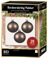 24 stuks mat glazen kerstballen pakket kasjmier bruin 6 en 8 cm