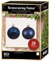 24 stuks mix glazen kerstballen pakket donkerblauw 6 en 8 cm