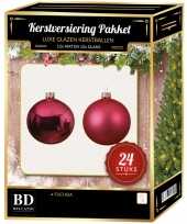 24 stuks mix glazen kerstballen pakket fuchsia roze 6 en 8 cm