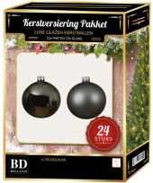 24 stuks mix glazen kerstballen pakket grijsblauw 6 en 8 cm