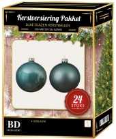 24 stuks mix glazen kerstballen pakket ijsblauw 6 en 8 cm