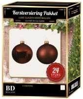 24 stuks mix glazen kerstballen pakket mahonie bruin 6 en 8 cm