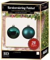 24 stuks mix glazen kerstballen pakket turquoise blauw 6 en 8 cm