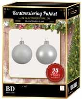24 stuks mix glazen kerstballen pakket winter wit 6 en 8 cm