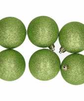 24x appelgroene kerstballen 8 cm glitter kunststof plastic kerstversiering