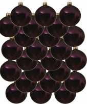24x aubergine paarse kerstballen 6 cm glanzende glas kerstversiering