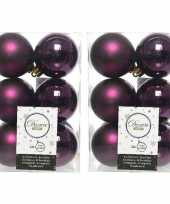 24x aubergine paarse kerstballen 6 cm glanzende matte kunststof plastic kerstversiering