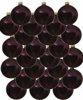 24x aubergine paarse kerstballen 8 cm glanzende glas kerstversiering