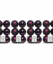 24x aubergine paarse kerstballen 8 cm glanzende matte kunststof plastic kerstversiering