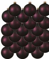 24x aubergine paarse kerstballen 8 cm matte glas kerstversiering