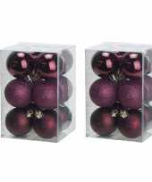 24x aubergine roze kerstballen 6 cm glanzende matte kunststof plastic kerstversiering