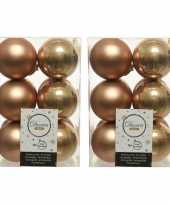 24x camel bruine kerstballen 6 cm kunststof mat glans