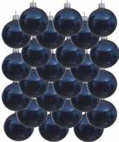 24x donkerblauwe kerstballen 6 cm glanzende glas kerstversiering