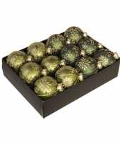 24x glazen gedecoreerde donkergroen met gouden kerstballen 7 5 cm