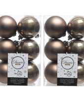 24x kasjmier bruine kerstballen 6 cm glanzende matte kunststof plastic kerstversiering 10169149