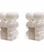 24x parelmoer witte kerstballen 6 cm glanzende matte kunststof plastic kerstversiering