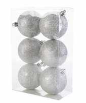 24x zilveren kerstballen 8 cm glitter kunststof plastic kerstversiering