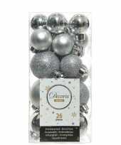 26x zilveren kerstballen 3 en 4 cm glanzende matte glitter kunststof plastic kerstversiering