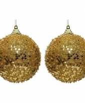 2x gouden kerstballen 8 cm glitters glimmers kunststof kerstversiering