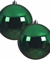 2x grote kerst groene kerstballen van 20 cm glans van kunststof