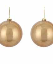 2x grote kunststof kerstballen licht koper 15 cm