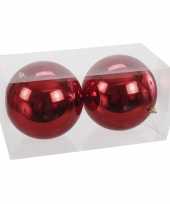 2x grote kunststof kerstballen rood 15 cm