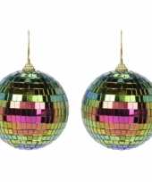 2x regenboog disco kerstballen discoballen discobollen foam glas 8 cm