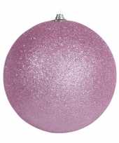 2x roze grote decoratie kerstballen met glitter kunststof 25 cm