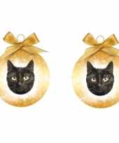 2x stuks dieren huisdieren kerstballen kerstbal zwarte kat poes 8 cm