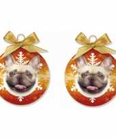 2x stuks dieren kerstballen franse bulldog honden 8 cm
