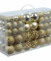 2x stuks pakket met 100x gouden kerstballen kunststof 3 4 6 cm