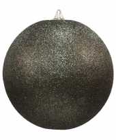 2x zwarte grote decoratie kerstballen met glitter kunststof 25 cm