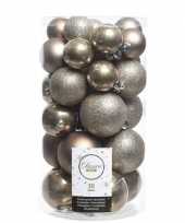 30x kasjmier bruine kerstballen 4 5 6 cm glanzende matte glitter kunststof plastic kerstversiering