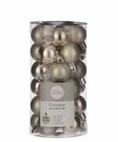 30x kleine kunststof kerstballen licht champagne 3 cm