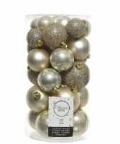 30x licht parel champagne kerstballen 4 5 6 cm glanzende matte glitter kunststof plastic kerstversiering