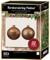 32 stuks mix glazen kerstballen pakket beige 6 8 10 cm