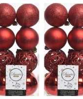 32x kerst rode kerstballen 6 cm glanzende matte glitter kunststof plastic kerstversiering