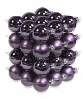 36x paarse kerstballen mat glans 6 cm glas kerstversiering