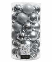 36x zilveren kerstballen 6 cm glanzende matte glitter kunststof plastic kerstversiering