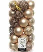 37x donker parel champagne kerstballen 6 cm glanzende matte glitter kunststof plastic kerstversiering