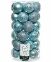 37x ijsblauwe kerstballen 6 cm glanzende matte glitter kunststof plastic kerstversiering