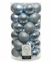 37x lichtblauwe kerstballen 6 cm kunststof mix
