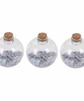 3x doorzichtige fles kerstballen 8 cm sterretjes wit kunststof kerstversiering