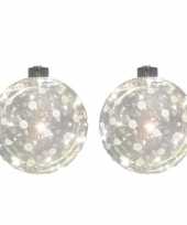 3x glazen decoratie kerstballen met 20 led lampjes verlichting 12 cm