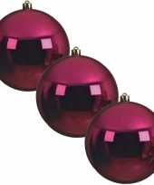 3x grote bessen roze kerstballen van 20 cm glans van kunststof