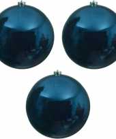 3x grote donkerblauwe kerstballen van 14 cm glans van kunststof