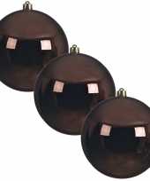 3x grote donkerbruine kerstballen van 20 cm glans van kunststof
